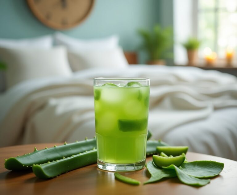 Aloe-Vera-Saft: Ihre natürliche Lösung für besseren Schlaf und mehr innere Ruhe [Bildinhalt mit KI erstellt]