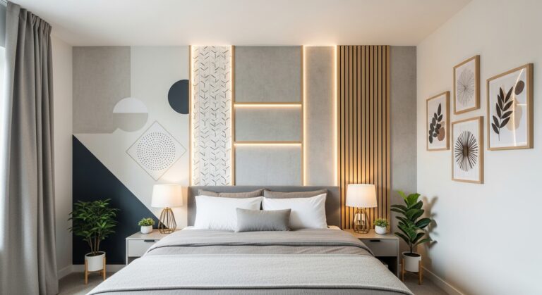 Wand hinterm Bett gestalten: 9 kreative Ideen [Bildinhalt mit KI erstellt]