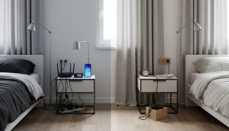 Elektrosmog im Schlafzimmer vermeiden [Bildinhalt mit KI erstellt]